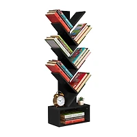 Sorbus 7-Tier Zigzag Tree Bookcase Shelf with Baskets