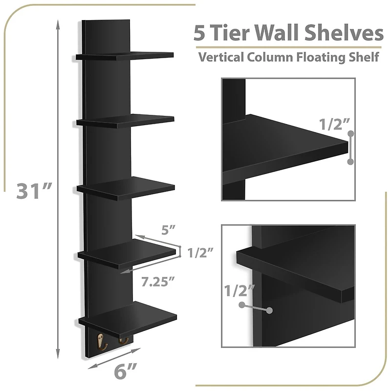 Sorbus 5 Tier Floating Hooks 10-Shelf with Baskets