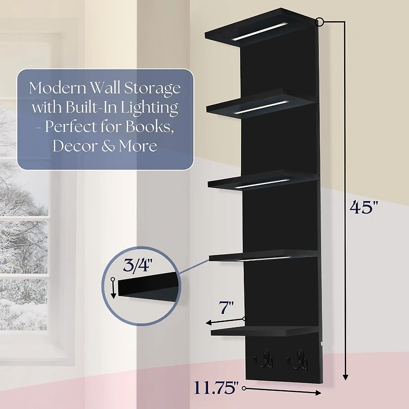 Sorbus Floating Led Lights 5-Shelf with Baskets