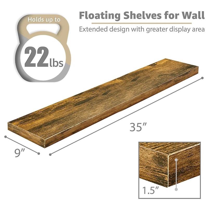 Sorbus 35" Floating Wall 2-Shelf with Baskets