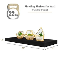 Sorbus 24" Floating Wood 4-Shelf with Baskets