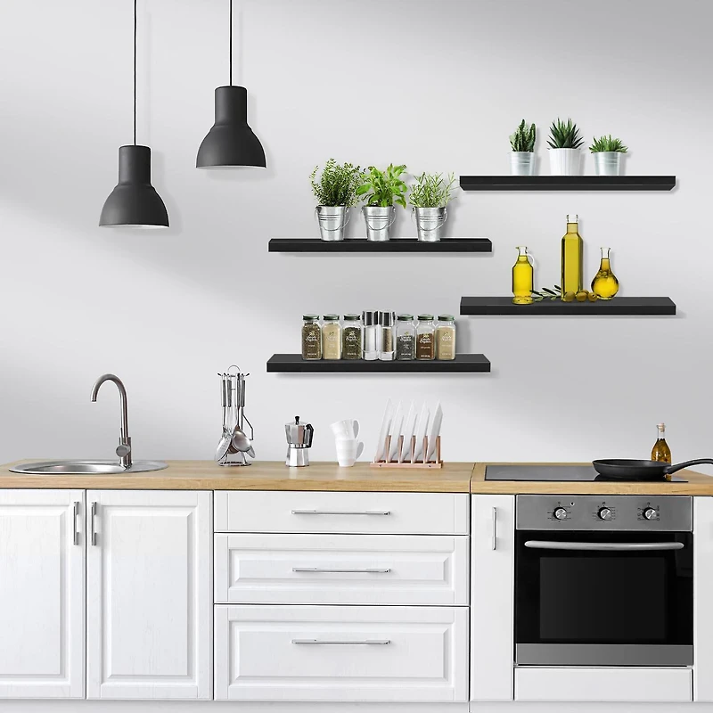 Sorbus 24" Floating Wood 4-Shelf with Baskets