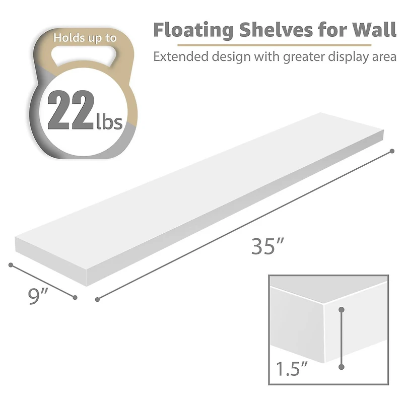 Sorbus 35" Floating Wall 2-Shelf with Baskets