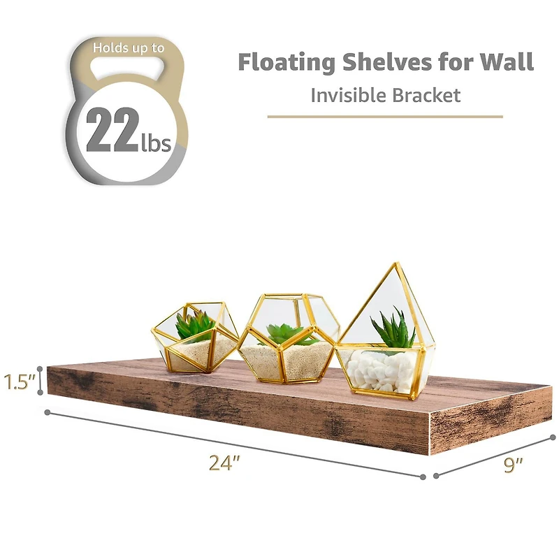 Sorbus 24" Floating Wood 4-Shelf with Baskets