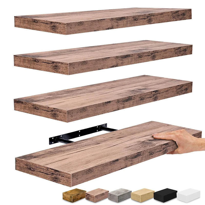 Sorbus 24" Floating Wood 4-Shelf with Baskets