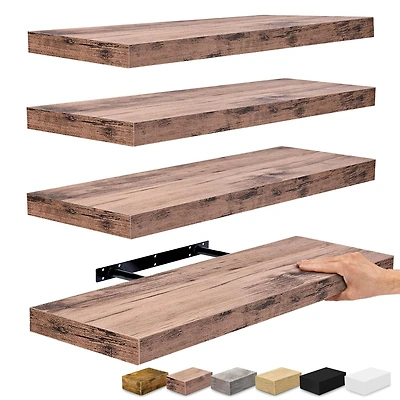 Sorbus 24" Floating Wood 4-Shelf with Baskets