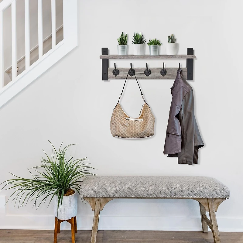 Sorbus 24" Floating 5 Hooks 1-Shelf with Baskets