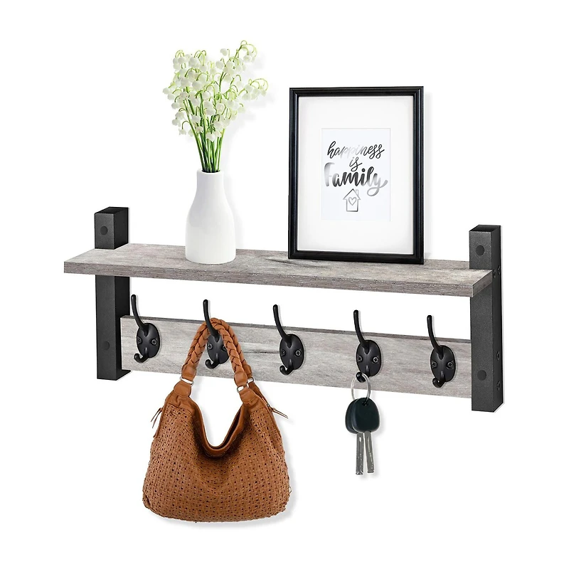 Sorbus 24" Floating 5 Hooks 1-Shelf with Baskets