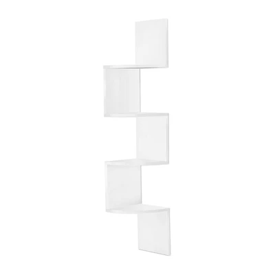 Sorbus Zig Zag Floating Corner Book 5-Shelf with Baskets