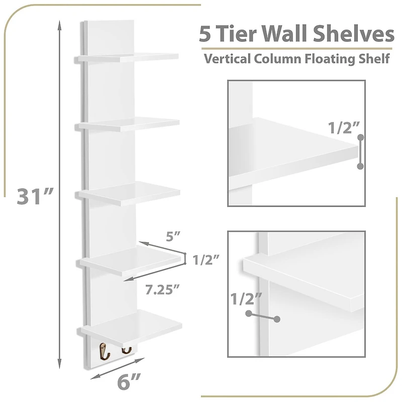 Sorbus 5 Tier Floating Hooks 10-Shelf with Baskets