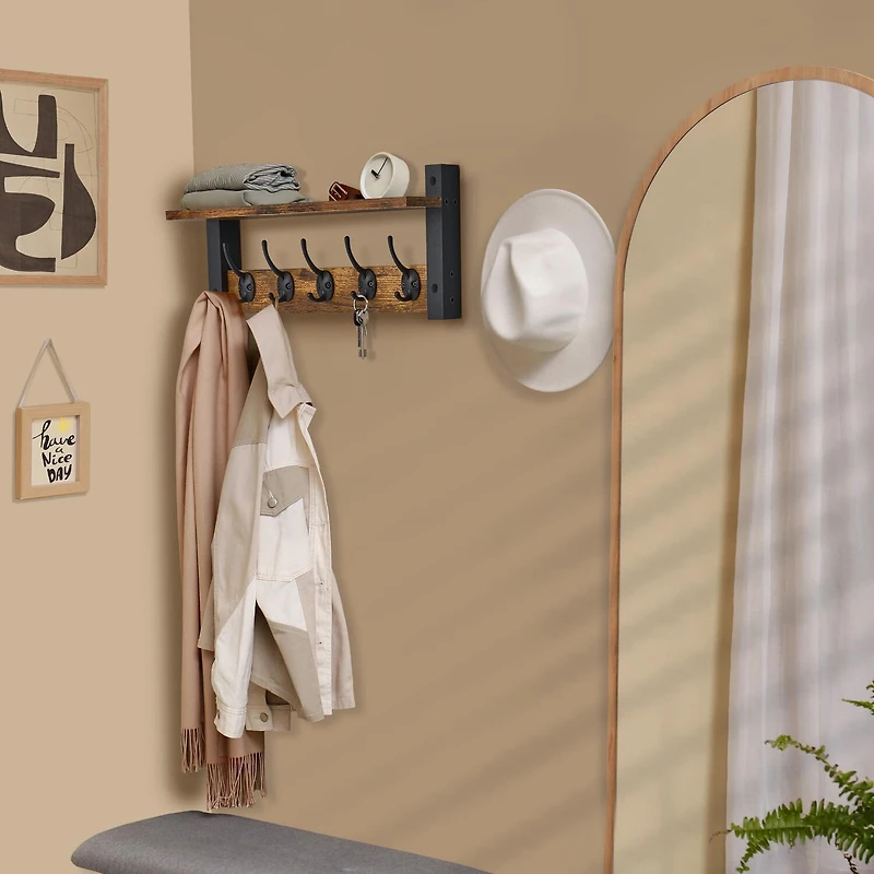 Sorbus 16" Floating Wall with 5 Hooks 1-Shelf Baskets