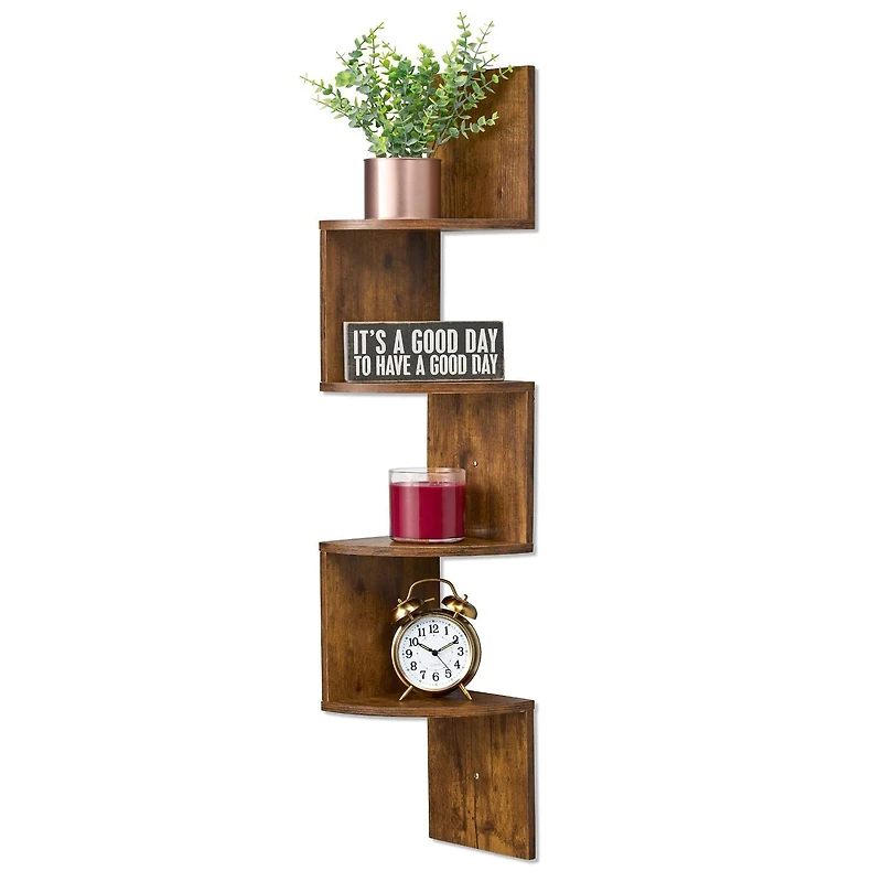 Sorbus Zig Zag Floating Corner Book 5-Shelf with Baskets