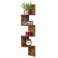 Sorbus Zig Zag Floating Corner Book 5-Shelf with Baskets