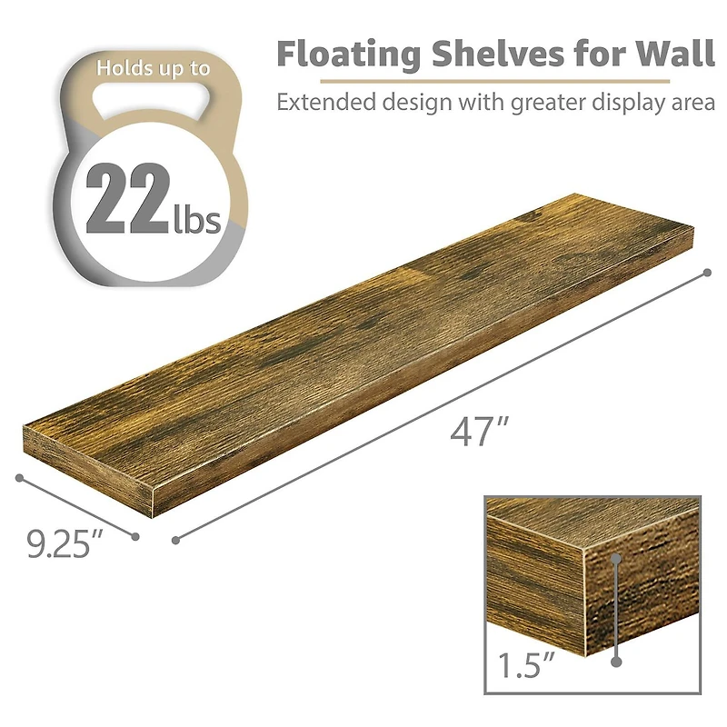 Sorbus 47" Floating 2-Shelf with Baskets
