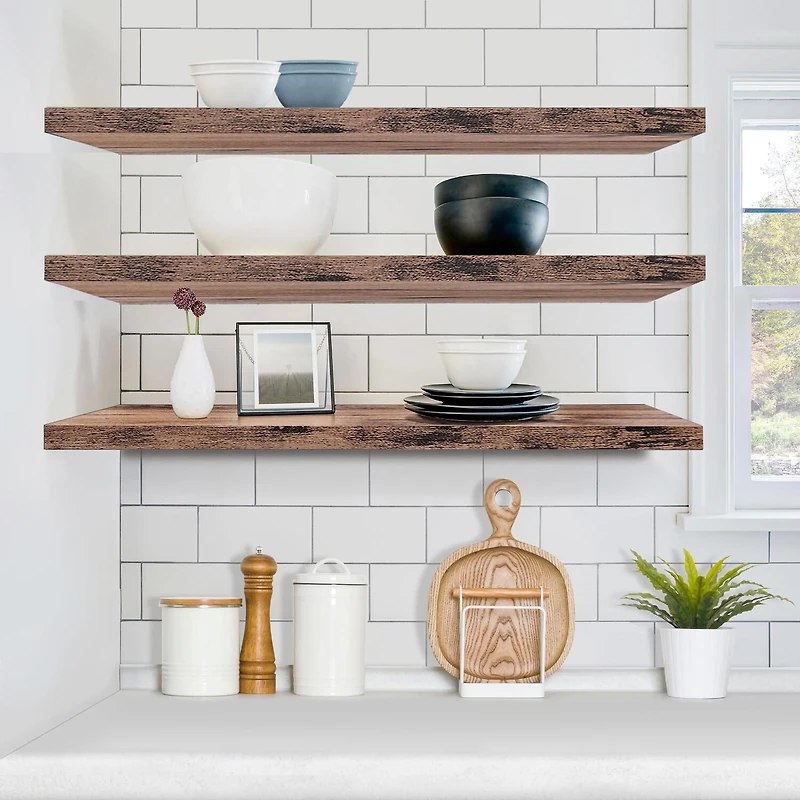 Sorbus 35" Floating 3-Shelf with Baskets