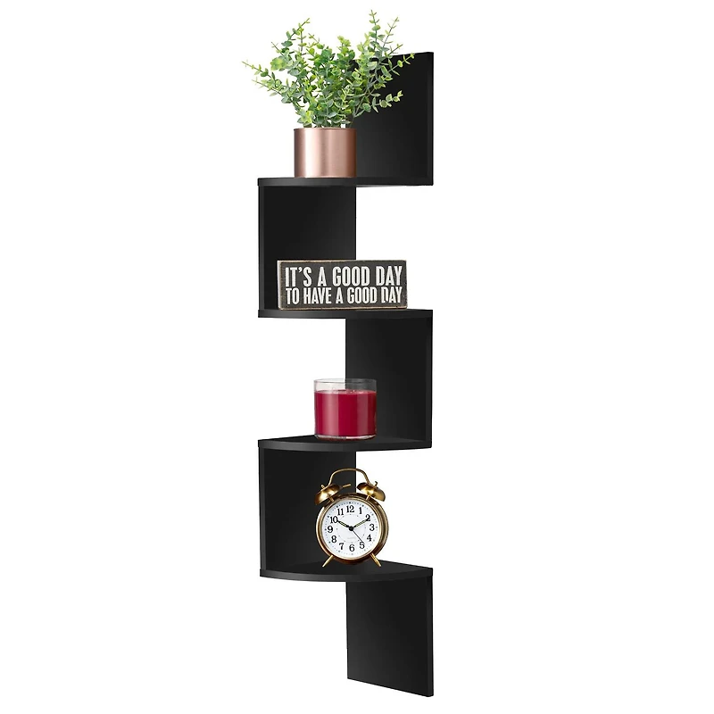 Sorbus Zig Zag Floating Corner Book 5-Shelf with Baskets