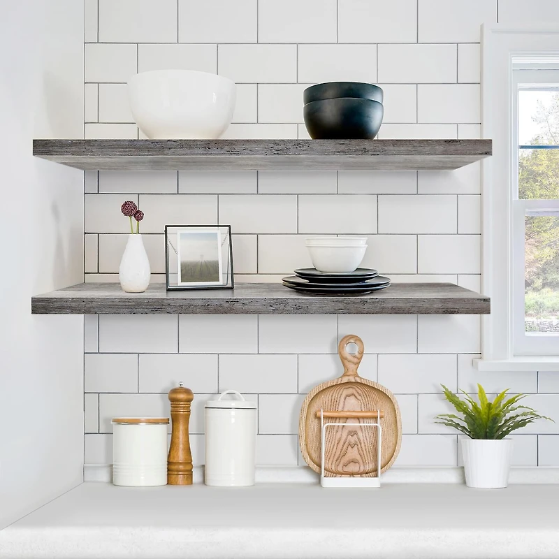 Sorbus 35" Floating Wall 2-Shelf with Baskets