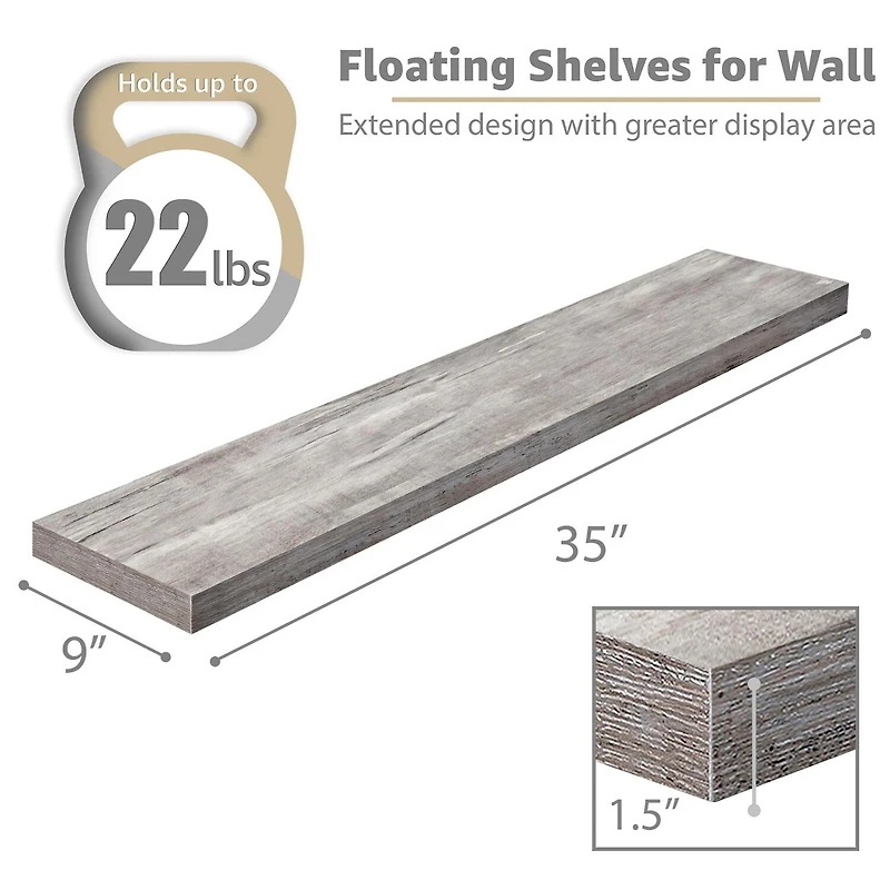 Sorbus 35" Floating Wall 2-Shelf with Baskets
