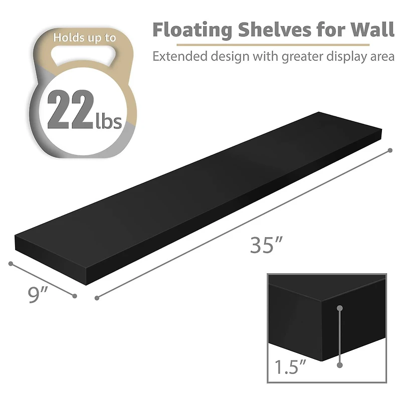 Sorbus 35" Floating Wall 2-Shelf with Baskets