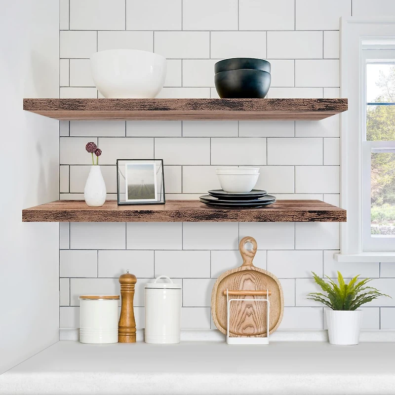 Sorbus 35" Floating Wall 2-Shelf with Baskets