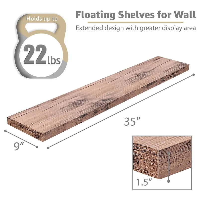 Sorbus 35" Floating Wall 2-Shelf with Baskets
