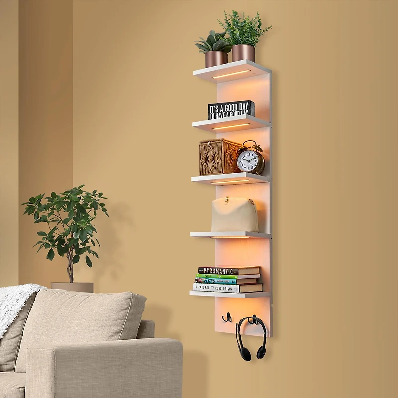 Sorbus Floating Led Lights 5-Shelf with Baskets