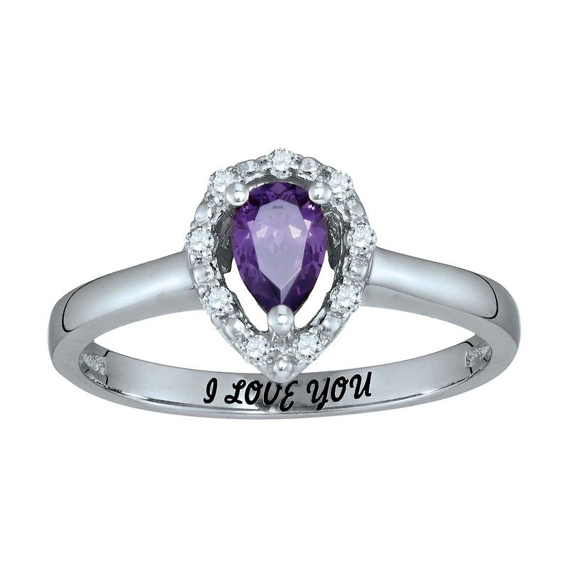Personalized Simulated Birthstone & Cubic Zirconia Halo Ring