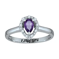 Personalized Simulated Birthstone & Cubic Zirconia Halo Ring