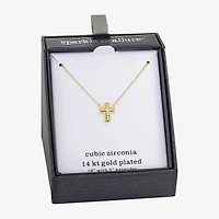 Sparkle Allure Womens Cubic Zirconia 14K Gold Over Brass Cross 16 Inch Pendant Necklace