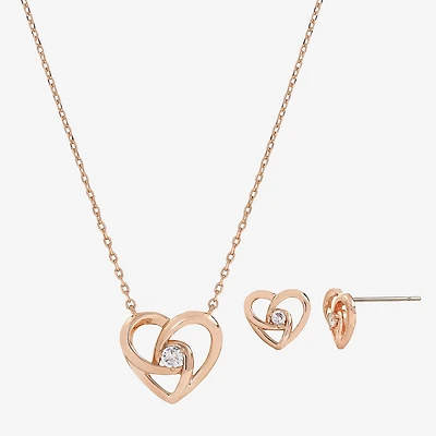 Sparkle Allure Womens Cubic Zirconia 18K Rose Gold Over Brass Heart Knot 2-pc. Jewelry Set