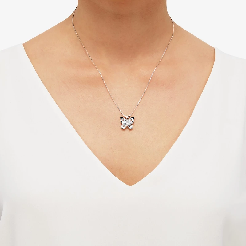 Aquamarine & Diamond-Accent Butterfly Pendant Necklace