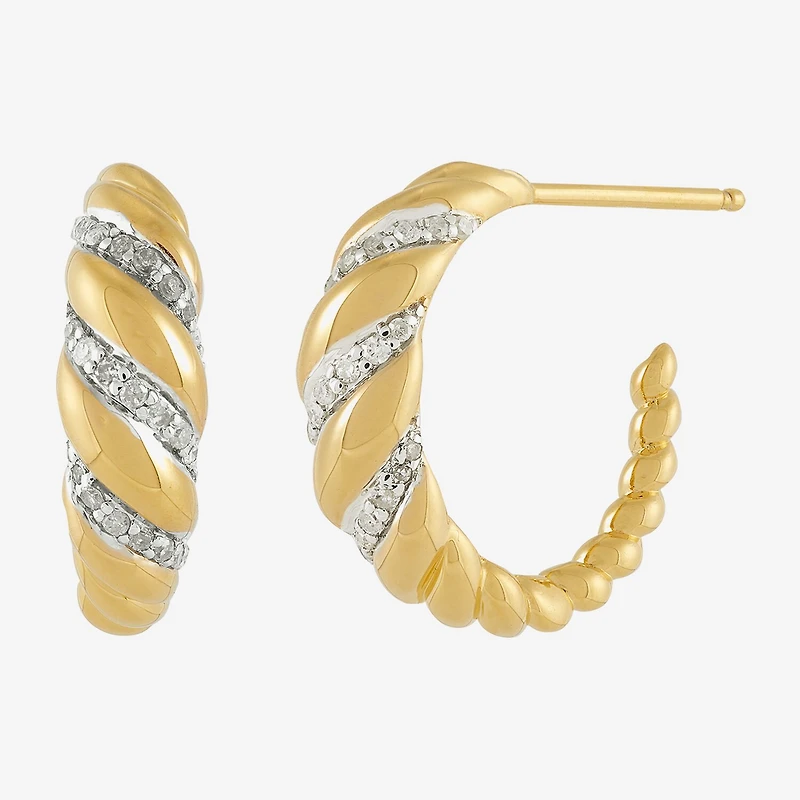 Womens 1/5 CT. Natural White Diamond 14K Gold Over Silver Sterling Silver 17.8mm Hoop Earrings