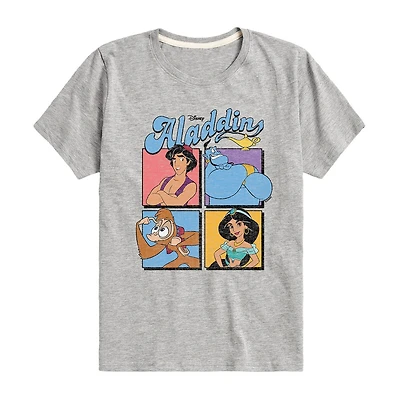 Disney Collection Little & Big Kid Unisex Crew Neck Short Sleeve Regular Fit Aladdin Graphic T-Shirt