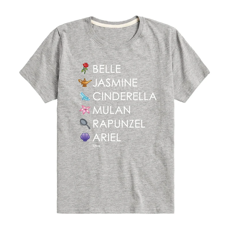 Disney Collection Little & Big Kid Girls Crew Neck Short Sleeve Regular Fit Ariel Belle Cinderella Graphic T-Shirt