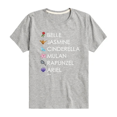 Disney Collection Little & Big Kid Girls Crew Neck Short Sleeve Regular Fit Ariel Belle Cinderella Graphic T-Shirt