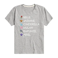 Disney Collection Little & Big Kid Girls Crew Neck Short Sleeve Regular Fit Ariel Belle Cinderella Graphic T-Shirt