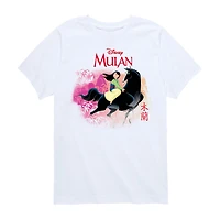 Disney Collection Little & Big Kid Girls Crew Neck Short Sleeve Regular Fit Princess Mulan Graphic T-Shirt