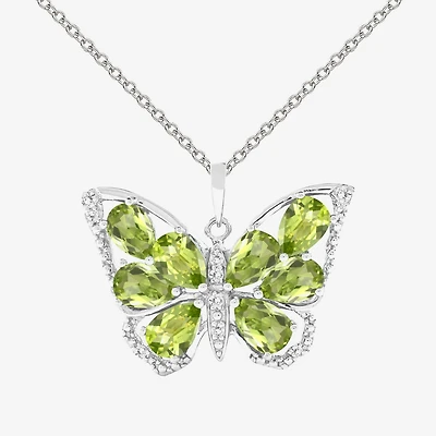 Peridot & Lab-Created White Sapphire Sterling Silver Butterfly Pendant Necklace