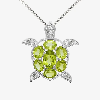 Genuine Peridot & White Topaz Turtle Pendant Necklace