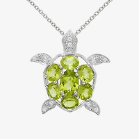 Genuine Peridot & White Topaz Turtle Pendant Necklace