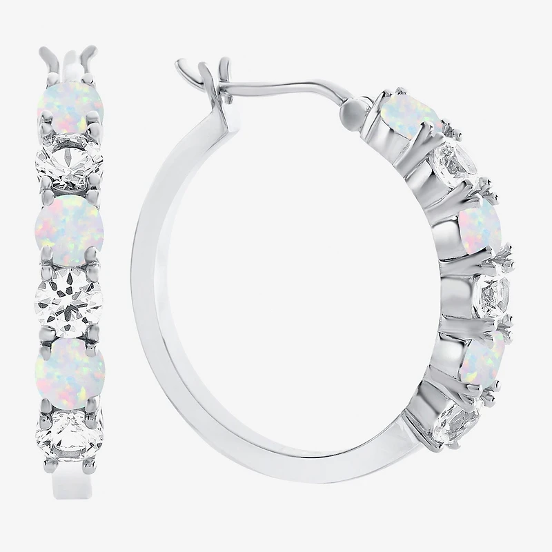 Gemstone & Lab-Created White Sapphire Sterling Silver Hoop Earrings