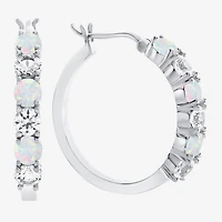 Gemstone & Lab-Created White Sapphire Sterling Silver Hoop Earrings