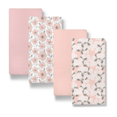 The Peanutshell Cottage Floral Organic Cotton Jersey 4-pc. Bassinet Sheet