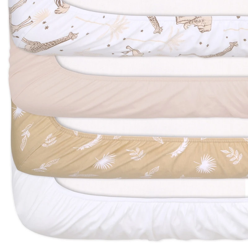 The Peanutshell Caramel Safari Organic Cotton Jersey 4-pc. Crib Sheet
