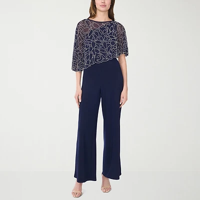 MSK Womens 3/4 Sleeve Embellished Overlay Jumpsuit