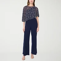 MSK Womens 3/4 Sleeve Embellished Overlay Jumpsuit