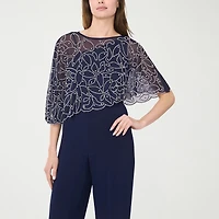 MSK Womens 3/4 Sleeve Embellished Overlay Jumpsuit