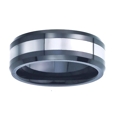 Mens 8mm Tungsten Carbide & Black Ceramic Wedding Band
