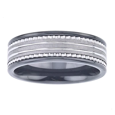 Mens 8mm Tungsten Carbide & Black Ceramic Wedding Band