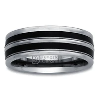 Mens 8mm Tungsten Carbide & Black Ceramic Wedding Band